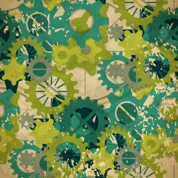 Seamless abstract pattern of pastel green gear in vintage style Illustrazione stock