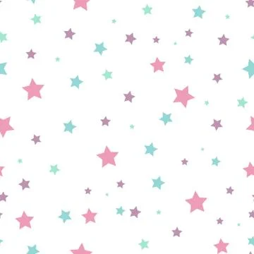 Seamless abstract pattern with pink and blue sharp stars on white background. 스톡 일러스트