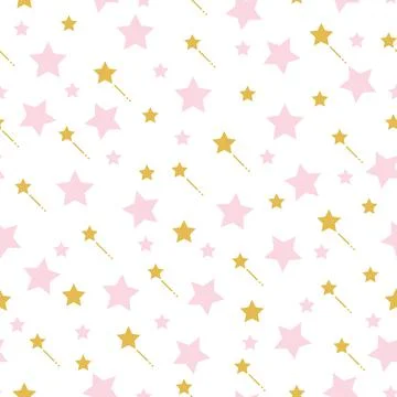 Seamless abstract pattern pink and golden stars Stock Illustration