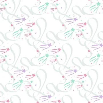 Seamless abstract pattern with pink and blue sharp stars on white backgroun.. Stock Illustration