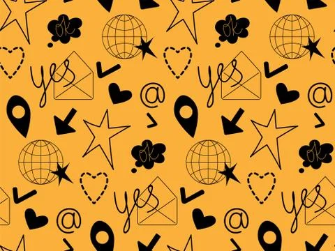 Seamless abstract pattern. Popular social media icons collection. Black flat Stock Illustration