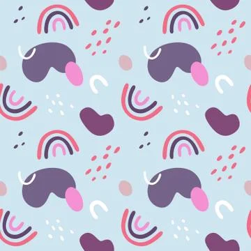 Seamless abstract pattern with rainbows, spots and curves. Vector illustration. イラスト素材