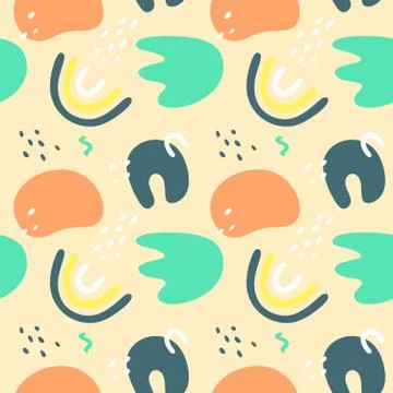 Seamless abstract pattern with rainbows, spots and curves. Vector illustration. イラスト素材