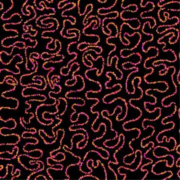 Seamless abstract pattern of red dots on black background. Stock Illustration