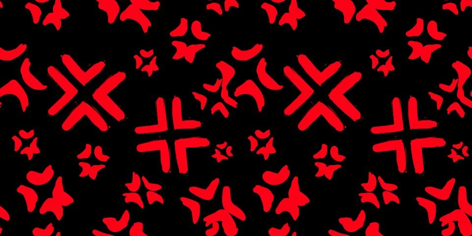 Seamless abstract pattern of red geometric arrow cross symbols repeated on a Stock Illustration