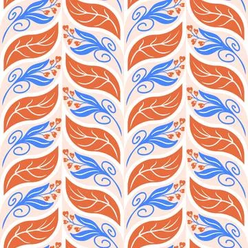 This seamless abstract pattern showcases wheat, flowers, and leaves in a flat Stock Illustration