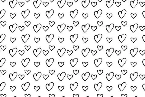 Seamless abstract pattern of small black hearts. Hand drawn doodle background Stock Illustration