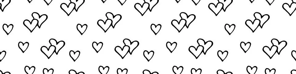 Seamless abstract pattern of small black contour hearts. Hand drawn doodle ba Illustrazione stock