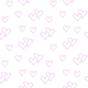 Seamless abstract pattern of small contour pink hearts. Hand drawn doodle b.. Illustrazione stock