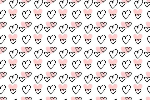 Seamless abstract pattern of small hearts. Hand drawn doodle background, text Stock Illustration