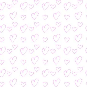Seamless abstract pattern of small pink hearts. Hand drawn doodle background, Illustrazione stock