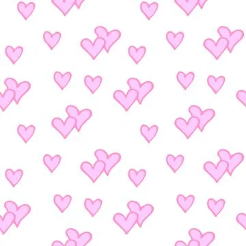 Seamless abstract pattern of small pink contour hearts. Hand drawn doodle b.. Stock Illustration