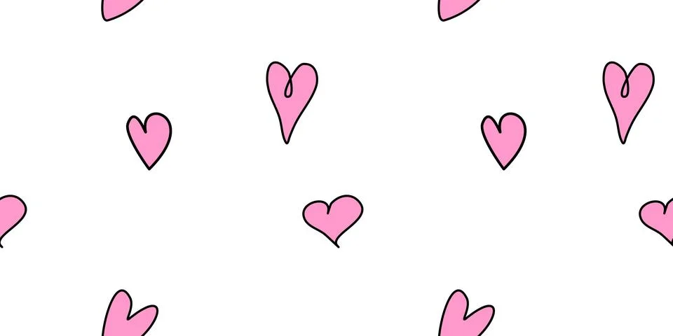 Seamless abstract pattern of small pink contour hearts. Hand drawn doodle b.. 스톡 일러스트