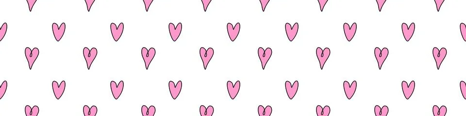 Seamless abstract pattern of small pink contour hearts. Hand drawn doodle bac 스톡 일러스트