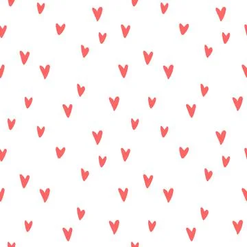 Seamless abstract pattern of small red hearts. Hand drawn doodle background,  Stock Illustration