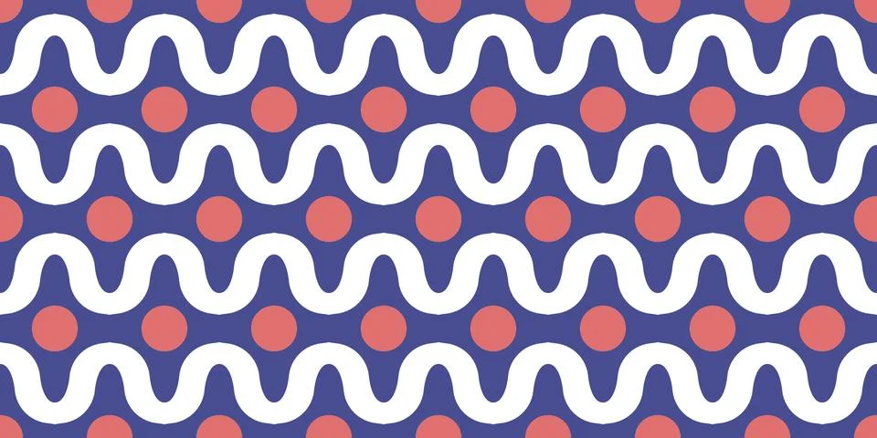 Seamless Abstract Pattern with smooth Waves and Round accents. Geometric de.. Stock Illustration