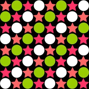 Seamless abstract pattern - stars alternating circles in bright colors Stock Illustration