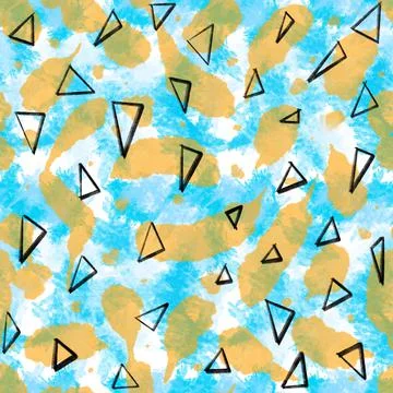 Seamless abstract pattern with triangles and watercolor stains. Stock Illustration
