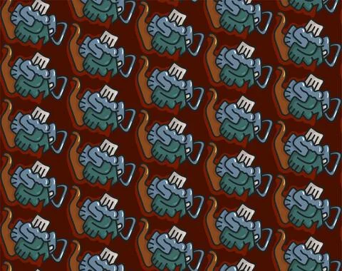 Seamless abstract pattern with unusual repeating hand drawn teapots Stock Illustration