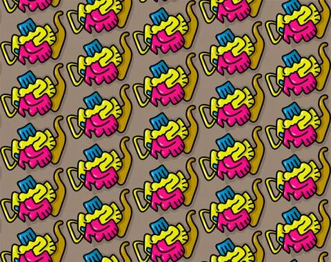 Seamless abstract pattern with unusual repeating hand drawn teapots Stock Illustration
