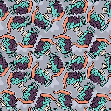 Seamless abstract pattern with unusual repeating hand drawn teapots Stock Illustration
