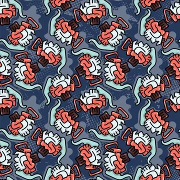 Seamless abstract pattern with unusual repeating hand drawn teapots Stock Illustration