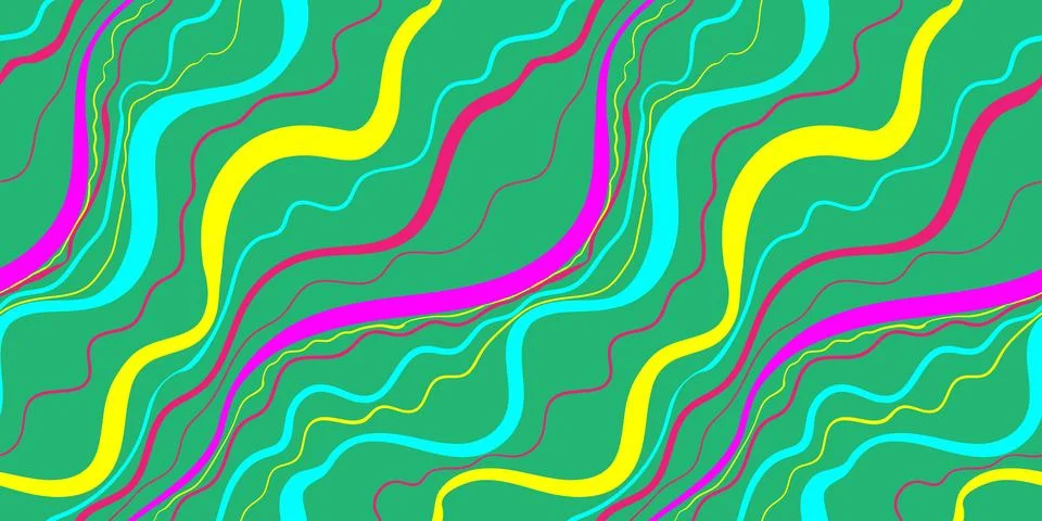 Seamless abstract pattern with wavy, fluid lines in vibrant neon colors on .. Stock Illustration