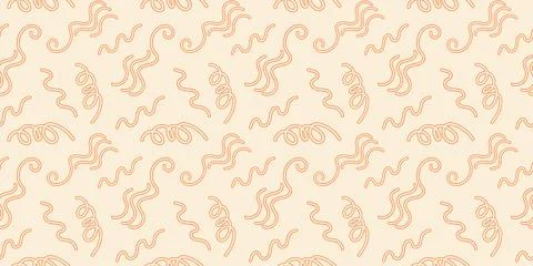 Seamless abstract pattern with wavy orange line on a beige background in doodle 스톡 일러스트