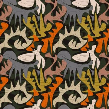 Seamless abstract pattern with wavy shapes and lines Stock Illustration