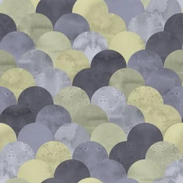 Seamless abstract pattern with yellow and light gray stacked circles Illustrazione stock
