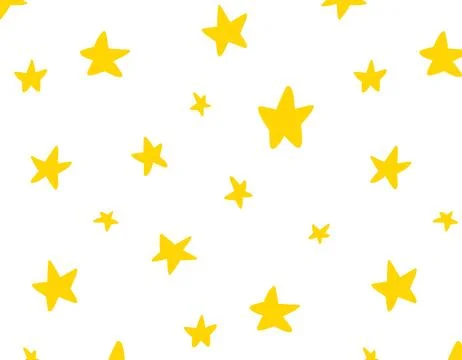 Seamless abstract pattern of yellow stars from the side. Drawn stars on a w.. Stock Illustration