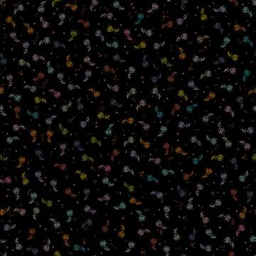 Seamless abstract patterns on a black background. Vivid flowers, colorful dot Stock Illustration