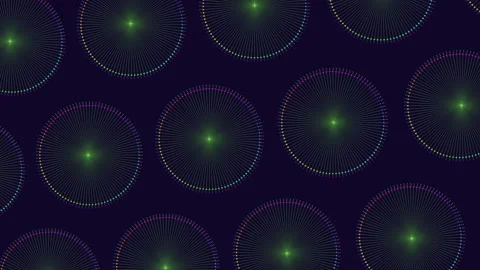 Seamless abstract radial light pattern with glowing neon circular lines on dark Vídeos de archivo 334139277