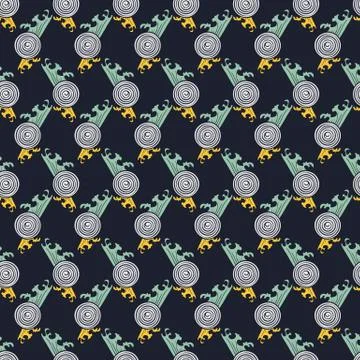 Seamless abstract retro geometric pattern. Circle elements in geometric rows. Stock Illustration