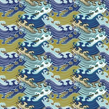 Seamless abstract retro geometric pattern. Swirly ornaments in geometric rows. Stock Illustration