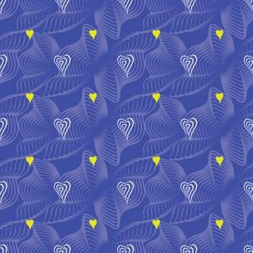 Seamless abstract retro pattern. Blended curves, hearts and lines in geometric Stock Illustration