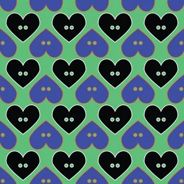 Seamless abstract retro pattern. Button hearts in geometric layout. Stock Illustration