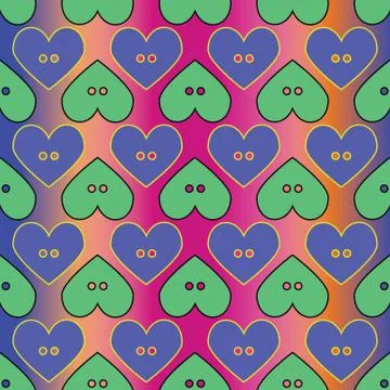 Seamless abstract retro pattern. Button hearts in geometric layout. Stock Illustration