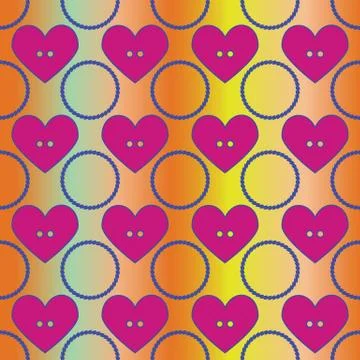 Seamless abstract retro pattern. Circles and hearts in geometric layout. Stock Illustration