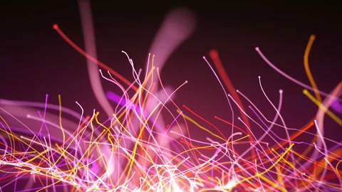 Seamless abstract rotation of colorful curved lines of fiber-optic wires and Stock Footage