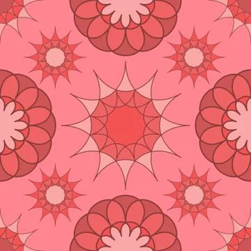 Seamless of abstract round and star circles in dark and light red color of to Stock Illustration