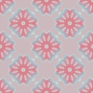 Seamless abstract round blossoms red blue white gray Stock-Illustration