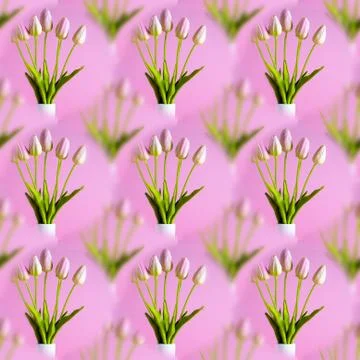 Seamless abstract spring natural background with blooming tulips Stock Photos