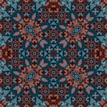 Seamless abstract square pattern. Watercolor and alcohol ink. Author's patter Stock Illustration
