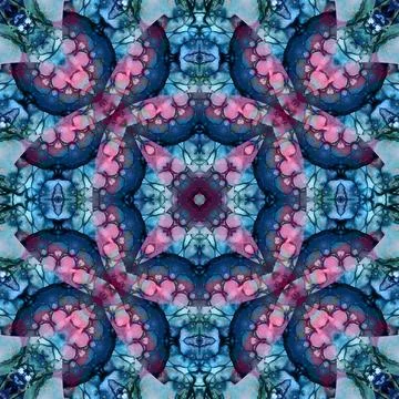 Seamless abstract square pattern. Watercolor and alcohol ink. Author's patter Stock Illustration