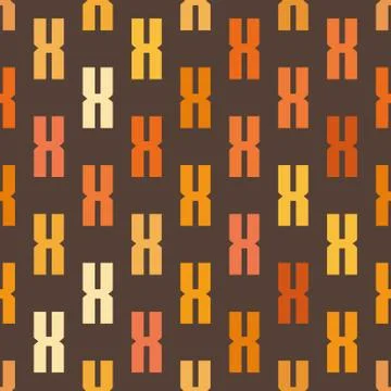 Seamless abstract symbol vector pattern on brown background. Fabric or wrappi Stock Illustration