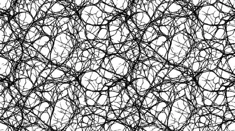 Seamless abstract texture of tangled black lines and circles on a white bac.. Stock Illustration