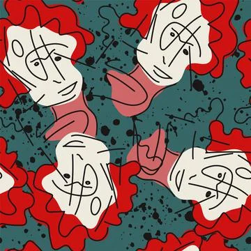 Seamless abstract unusual pattern with hand drawn faces Stock Illustration