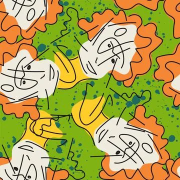 Seamless abstract unusual pattern with hand drawn faces Stock Illustration