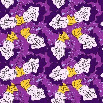 Seamless abstract unusual pattern with hand drawn faces Stock Illustration